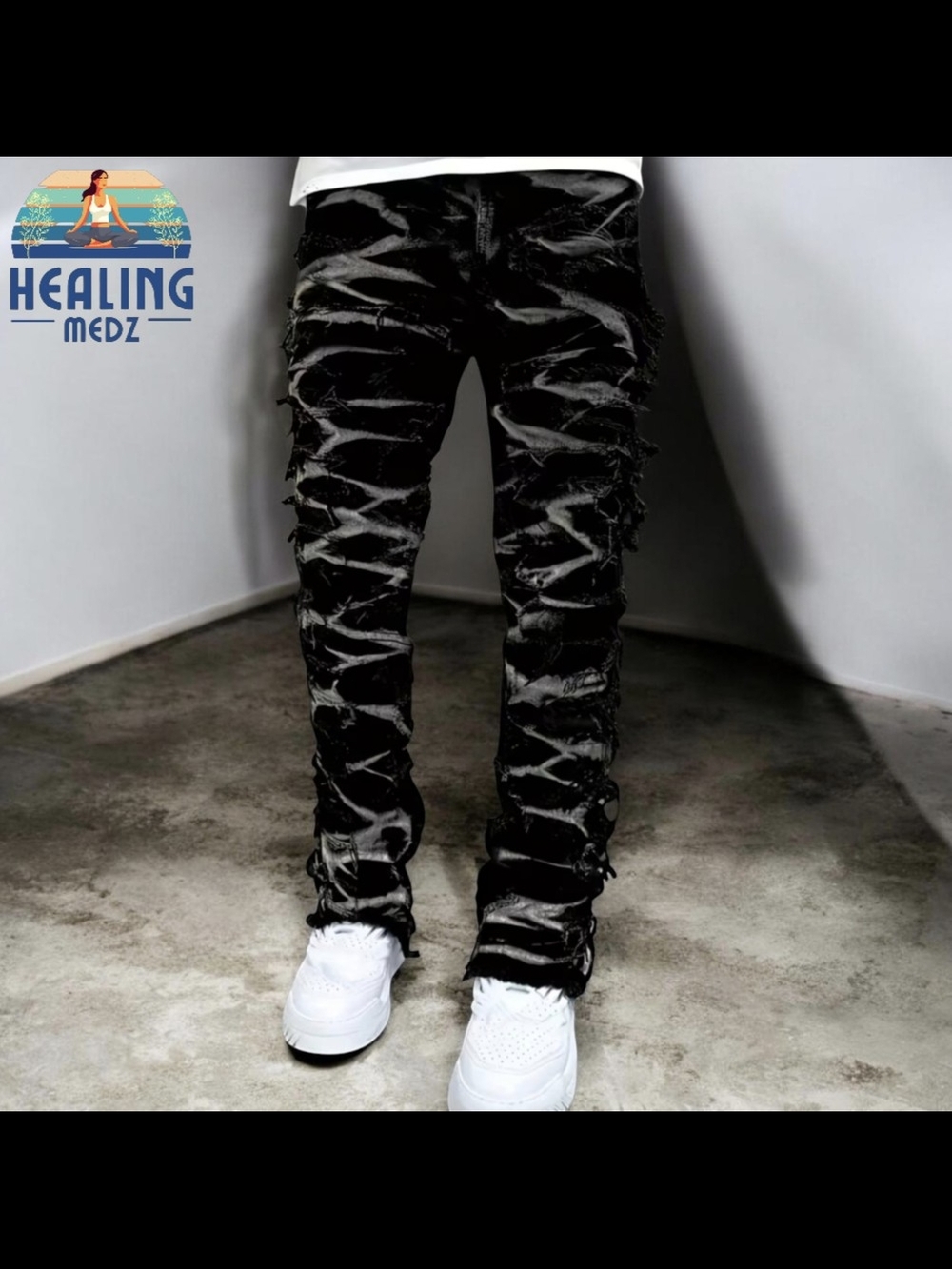 Men's Small 30-32 Waist Star Print Fashion Layered Tassel Jeans